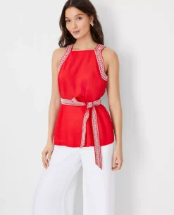 Embroidered Trim Square Neck Halter Top 7 Embroidered Trim Square Neck Halter Top -Anntaylor Shop 608391 2570 ALT2