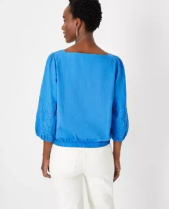 Linen Blend Boatneck Blouse -Anntaylor Shop 608400 1615 ALT1