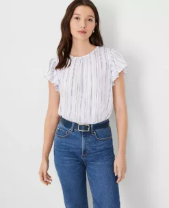Striped Ruffle Sleeve Top 8 Striped Ruffle Sleeve Top -Anntaylor Shop 608421 8756 ALT2