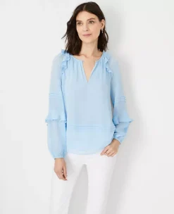 Pintucked Ruffle Sleeve Top 7 Pintucked Ruffle Sleeve Top -Anntaylor Shop 608516 018571 ALT2