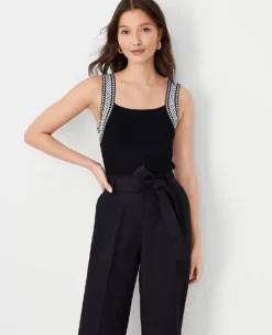 Embroidered Ribbed Square Neck Sweater Shell