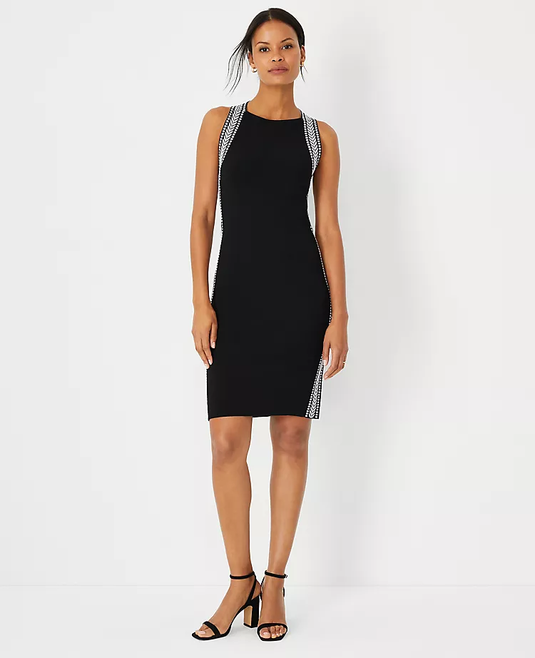 Bordered Jacquard Sleeveless Sweater Dress 3 Bordered Jacquard Sleeveless Sweater Dress