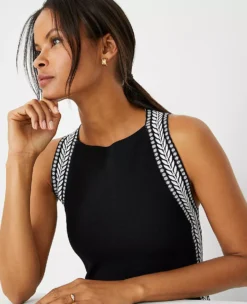 Bordered Jacquard Sleeveless Sweater Dress 7 Bordered Jacquard Sleeveless Sweater Dress -Anntaylor Shop 608590 2222 ALT2