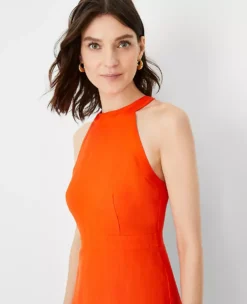 Linen Blend Halter Flare Dress -Anntaylor Shop 608708 3702 ALT2