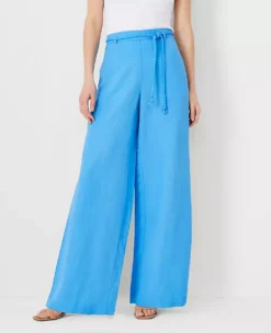 The Belted Pull On Palazzo Pant In Linen Blend