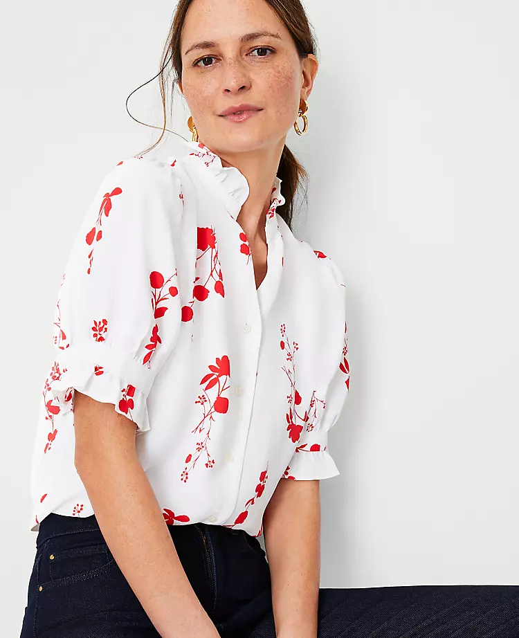 Floral Ruffle Button Top 3 Floral Ruffle Button Top