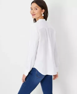 Linen Relaxed Roll Tab Perfect Shirt -Anntaylor Shop 608773 9000 ALT1
