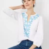 Embroidered 3/4 Sleeve Top -Anntaylor Shop 608778 9000