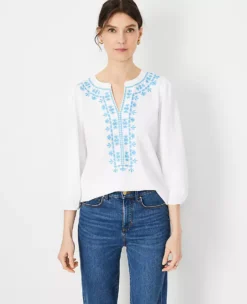 Embroidered 3/4 Sleeve Top -Anntaylor Shop 608778 9000 ALT2