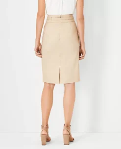 The Belted Seamed Pencil Skirt In Herringbone Linen Blend -Anntaylor Shop 608804 7879 ALT1