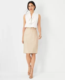 The Belted Seamed Pencil Skirt In Herringbone Linen Blend -Anntaylor Shop 608804 7879 ALT2