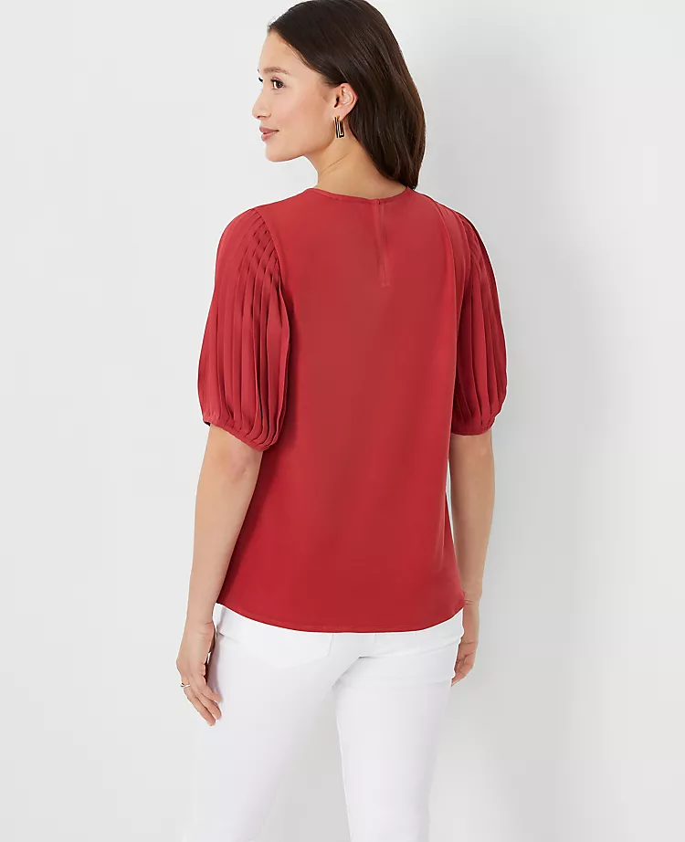 Pleated Elbow Sleeve Mixed Media Top 4 Pleated Elbow Sleeve Mixed Media Top - Image 2