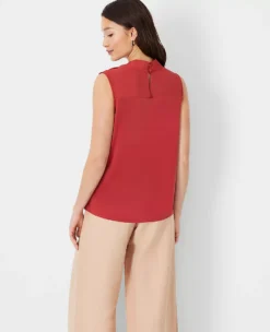 Asymmetrical Tie Neck Mixed Media Shell -Anntaylor Shop 608848 4687 ALT1