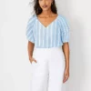 Striped Puff Tie Sleeve Top -Anntaylor Shop 608853 3435