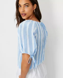 Striped Puff Tie Sleeve Top -Anntaylor Shop 608853 3435 ALT2