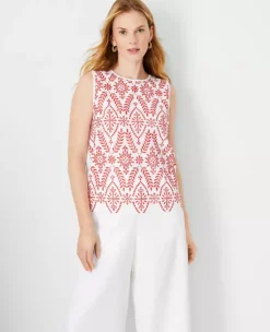 Eyelet Embroidered Mixed Media Shell -Anntaylor Shop 608858 2570 ALT2