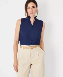 Ruffle Button Sleeveless Top -Anntaylor Shop 608880 8818 ALT2