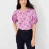Tile Print Mini Ruffle Sleeve Top -Anntaylor Shop 609008 8581