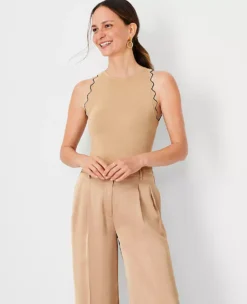 Tipped Scalloped Halter Sweater Shell