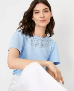 Embroidered Flutter Sleeve Tee -Anntaylor Shop 609546 018571 ALT2