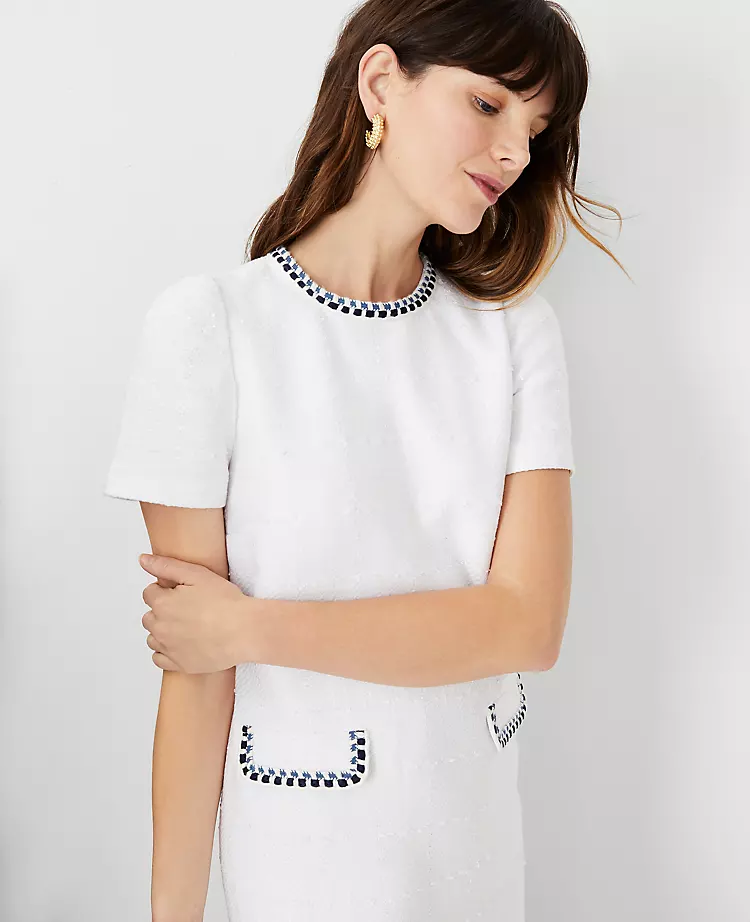 Trimmed Tweed Pocket Shift Dress 5 Trimmed Tweed Pocket Shift Dress - Image 3