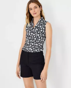 Floral Refined Stretch Ruffle V-Neck Top -Anntaylor Shop 609904 2222 ALT2