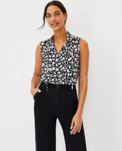 Floral Pintucked Ruffle Split Neck Top -Anntaylor Shop 609960 2222 ALT2