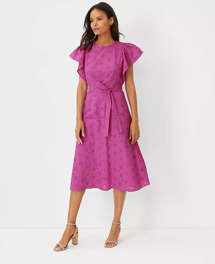 Eyelet Flutter Sleeve Midi Dress 3 Eyelet Flutter Sleeve Midi Dress