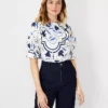 Tile Print Mixed Media Ruffle Puff Sleeve Top 1 Tile Print Mixed Media Ruffle Puff Sleeve Top -Anntaylor Shop 610046 7879