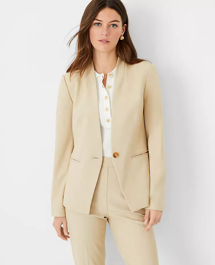 The Petite Cutaway Blazer In Bi-Stretch Toasted Oat 4 The Petite Cutaway Blazer In Bi-Stretch Toasted Oat - Image 2