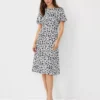 Floral Flutter Sleeve Midi Dress -Anntaylor Shop 610418 9192