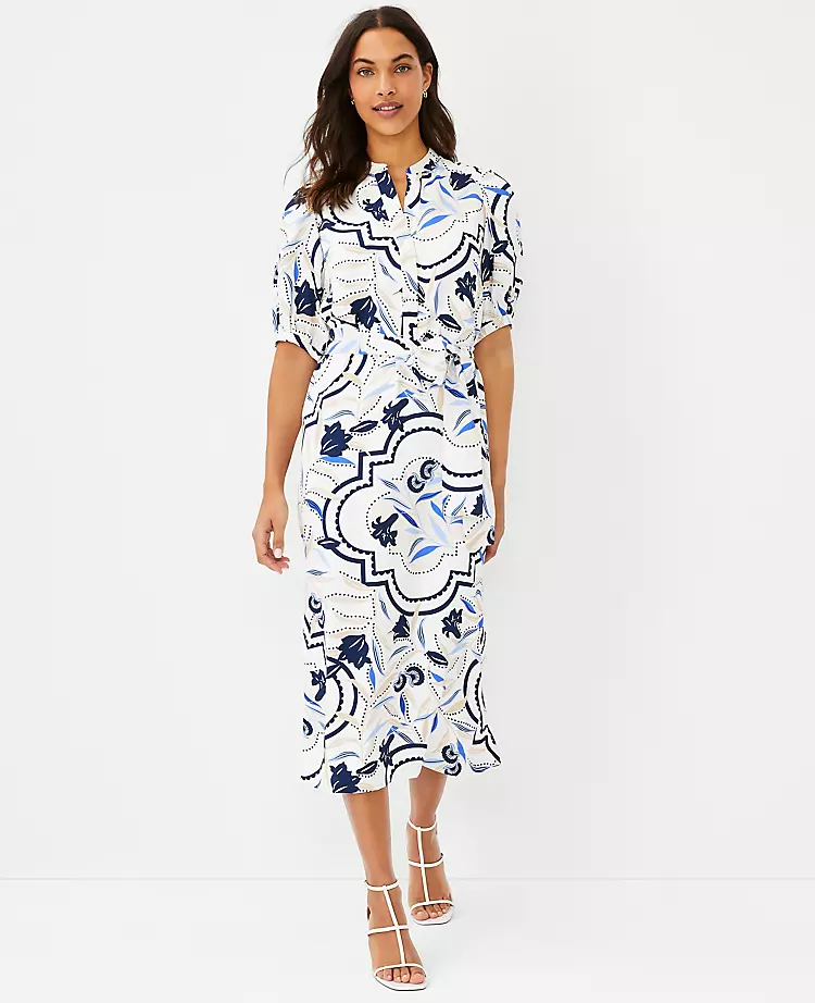 Tile Print Belted Shirtdress 3 Tile Print Belted Shirtdress