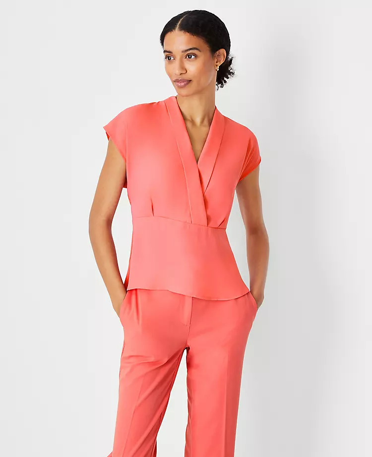 Shawl Collar Mixed Media Peplum Top 3 Shawl Collar Mixed Media Peplum Top