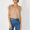 Shimmer Ruffle Tie Neck Mixed Media Top 2 Shimmer Ruffle Tie Neck Mixed Media Top -Anntaylor Shop 610450 5824