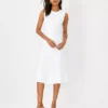 The Crew Neck Flare Dress In Linen Blend -Anntaylor Shop 610501 9000