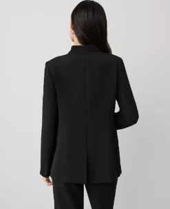 The Petite Long Collarless Blazer In Fluid Crepe Black -Anntaylor Shop 611127 2222 ALT1