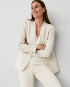 The Petite Long Collarless Blazer In Fluid Crepe