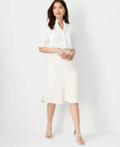 The Petite Flare Skirt In Fluid Crepe Ivory Whisper -Anntaylor Shop 611140 9007 ALT2