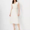 The Petite Belted V-Neck Midi Dress In Fluid Crepe Ivory Whisper -Anntaylor Shop 611148 9007
