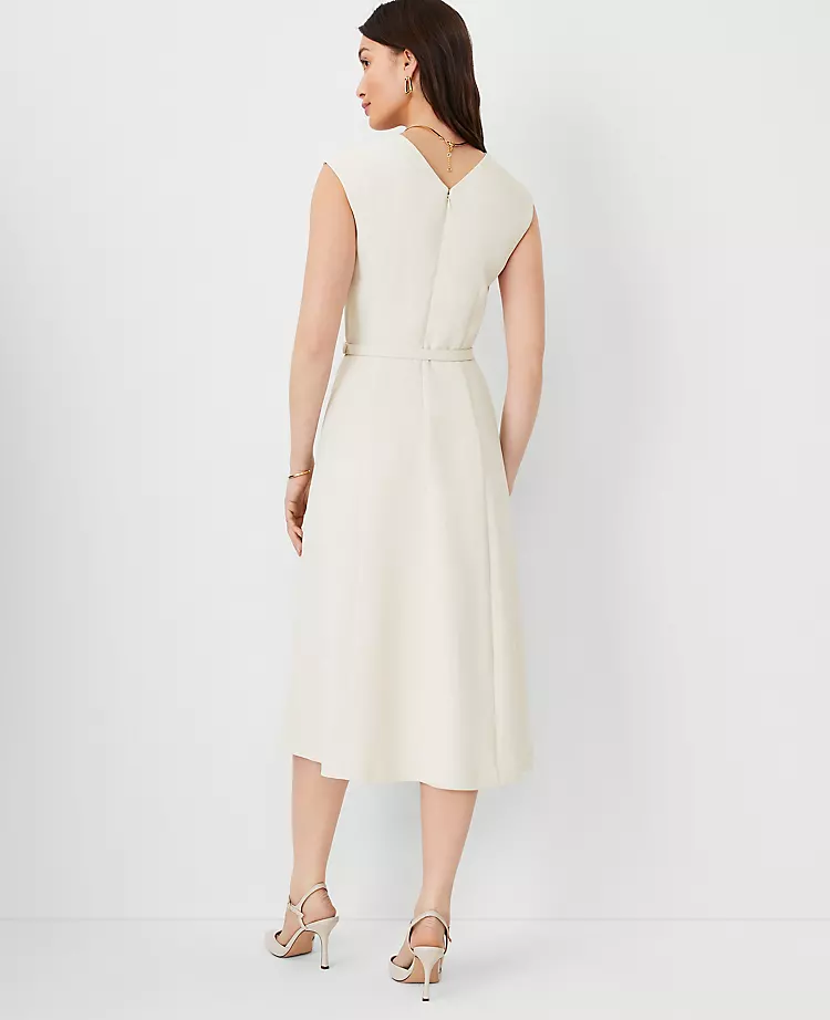 The Petite Belted V-Neck Midi Dress In Fluid Crepe Ivory Whisper 4 The Petite Belted V-Neck Midi Dress In Fluid Crepe Ivory Whisper - Image 2