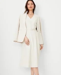 The Petite Belted V-Neck Midi Dress In Fluid Crepe Ivory Whisper 7 The Petite Belted V-Neck Midi Dress In Fluid Crepe Ivory Whisper -Anntaylor Shop 611148 9007 ALT2
