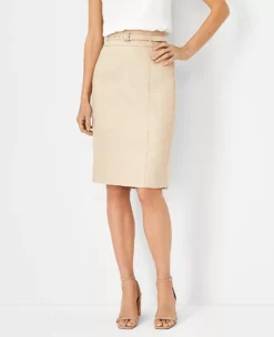 The Petite Belted Seamed Pencil Skirt In Herringbone Linen Blend