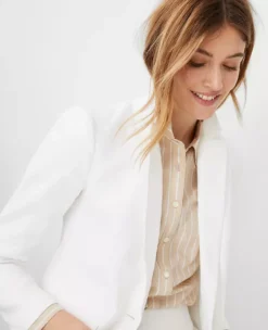 The Petite Long Notched One Button Blazer In Herringbone Linen Blend -Anntaylor Shop 611211 9000 ALT2