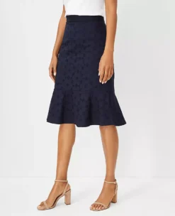 Petite Eyelet Flounce Pencil Skirt