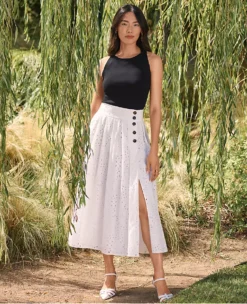 Petite Eyelet Pleated Full Skirt -Anntaylor Shop 611276 9000 MKTG1