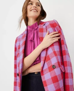 The Petite Double Breasted Long Blazer In Plaid -Anntaylor Shop 611389 8581 ALT2