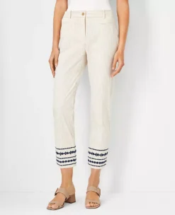 The Petite Cotton Crop Pant In Floral Embroidered Stripe