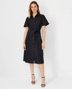 Petite Eyelet Belted Shirtdress