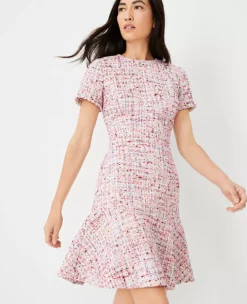 Petite Multicolored Tweed Flounce Dress -Anntaylor Shop 611461 8581 ALT2
