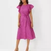 Petite Eyelet Flutter Sleeve Midi Dress -Anntaylor Shop 611467 8376
